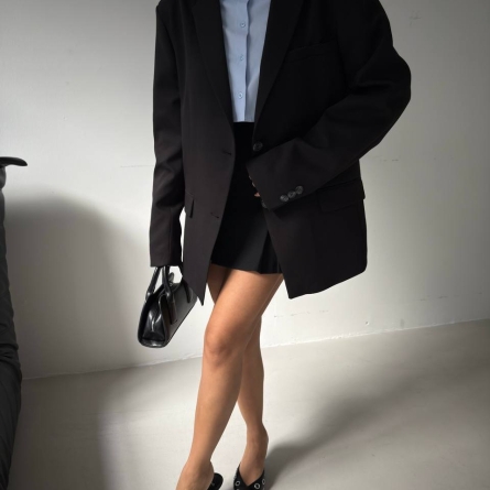 Sacou Oversized Negru cu Nasturi