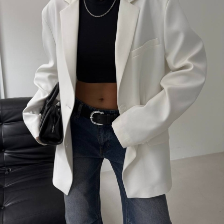 Sacou Oversized Alb cu Nasturi