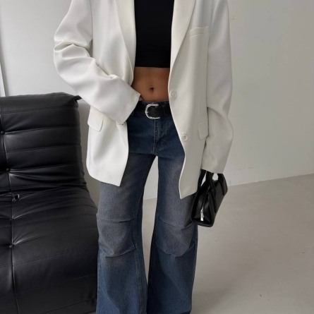 Sacou Oversized Alb cu Nasturi