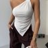 White Asymmetric Knot Detail Top