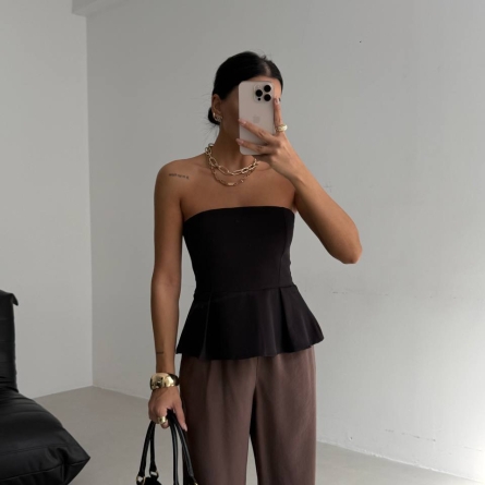 Black Peplum Bustier Top