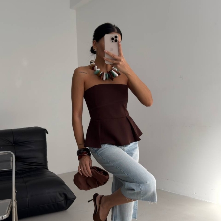 Brown Peplum Bustier Top