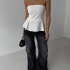 White Peplum Bustier Top