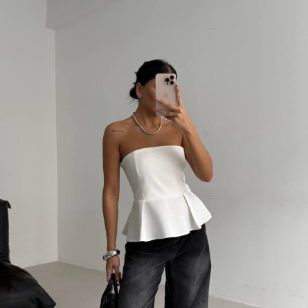 White Peplum Bustier Top