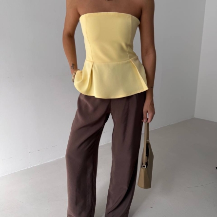 Yellow Peplum Bustier Top