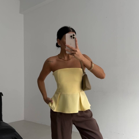 Yellow Peplum Bustier Top