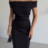 Black Off-Shoulder Elegant Midi Dress