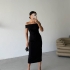Black Off-Shoulder Elegant Midi Dress