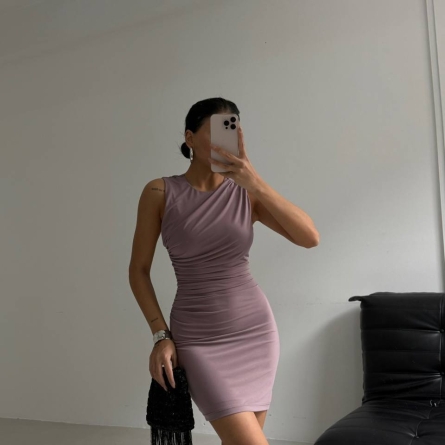 Бежевое Мини-Платье без Рукавов