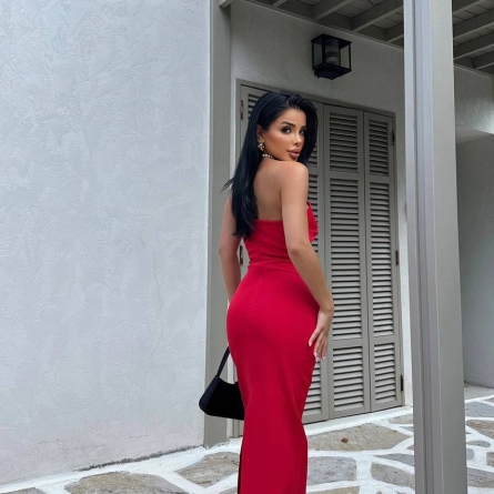 Rochie Roșie Lungă Elegantă cu Fundiță