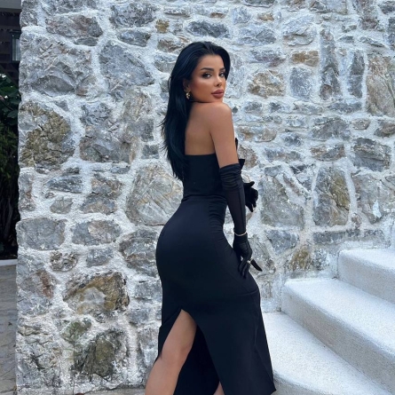 Rochie Neagră Lungă Elegantă cu Fundiță