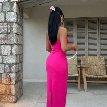 Rochie Fuchsia Lungă Elegantă cu Fundiță