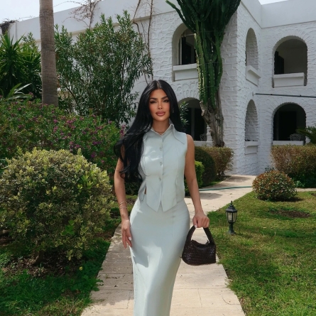 Комплект с жилетом и длинной юбкой в цвете ментол