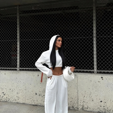 Hoodie and Wide-Leg Pants White Set