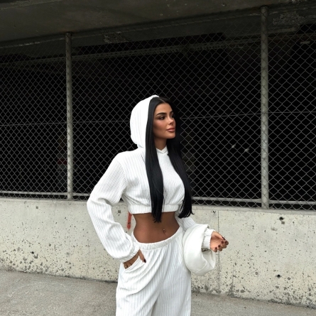Hoodie and Wide-Leg Pants White Set