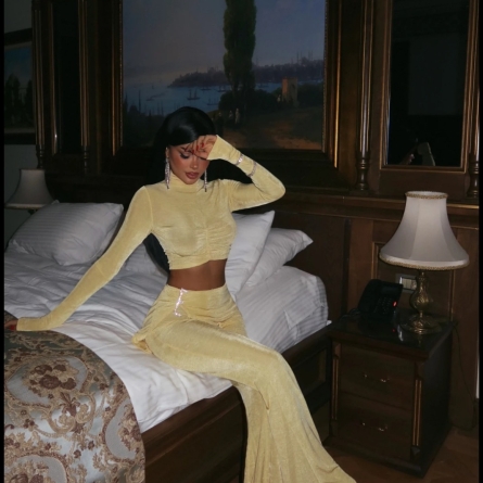 Set Galben din 3 Piese de Catifea