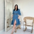 Rochie Midi din Denim cu M&acirc;neci Bufante