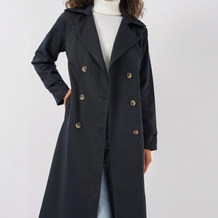 Trench Bleumarin Clasic cu 2 R&acirc;nduri de Nasturi