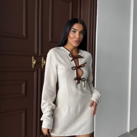 Rochie Mini Gri cu Papion Decorativ