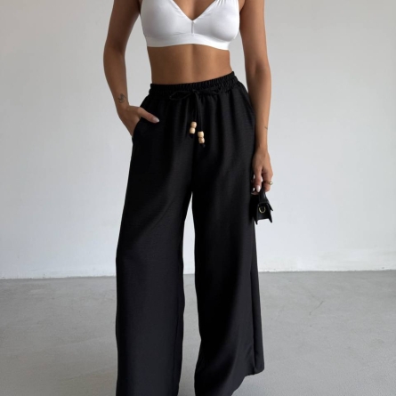 Широкие чёрные льняные брюки