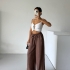Wide-Leg Brown Linen Pants