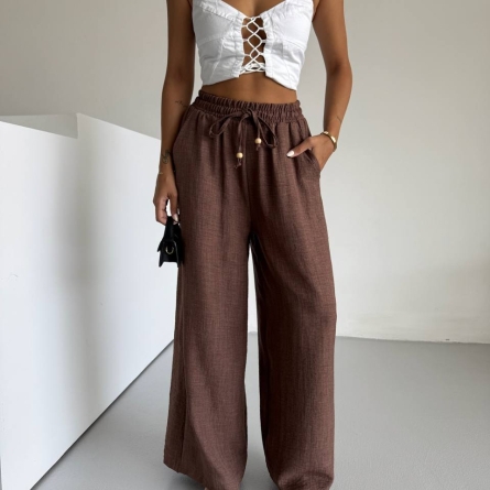 Wide-Leg Brown Linen Pants