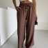 Wide-Leg Brown Linen Pants