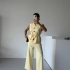 Set galben cu vestă și pantaloni evazați