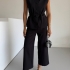 Black Vest and Wide-Leg Pants Set