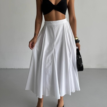 White Flared Midi Skirt