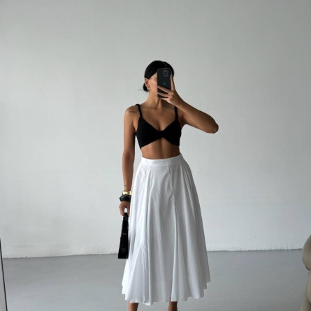 White Flared Midi Skirt