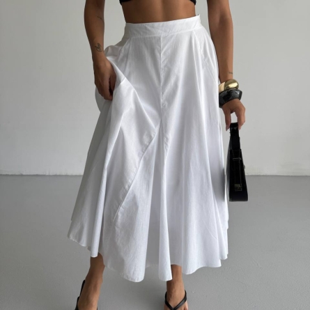 White Flared Midi Skirt