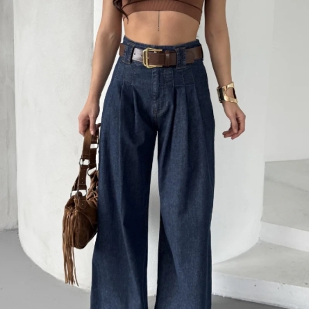 Свободные джинсы палаццо с высокой посадкой
