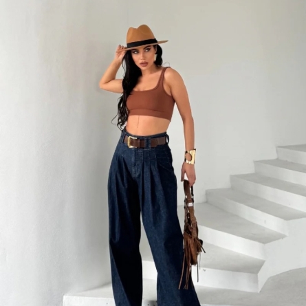 Свободные джинсы палаццо с высокой посадкой